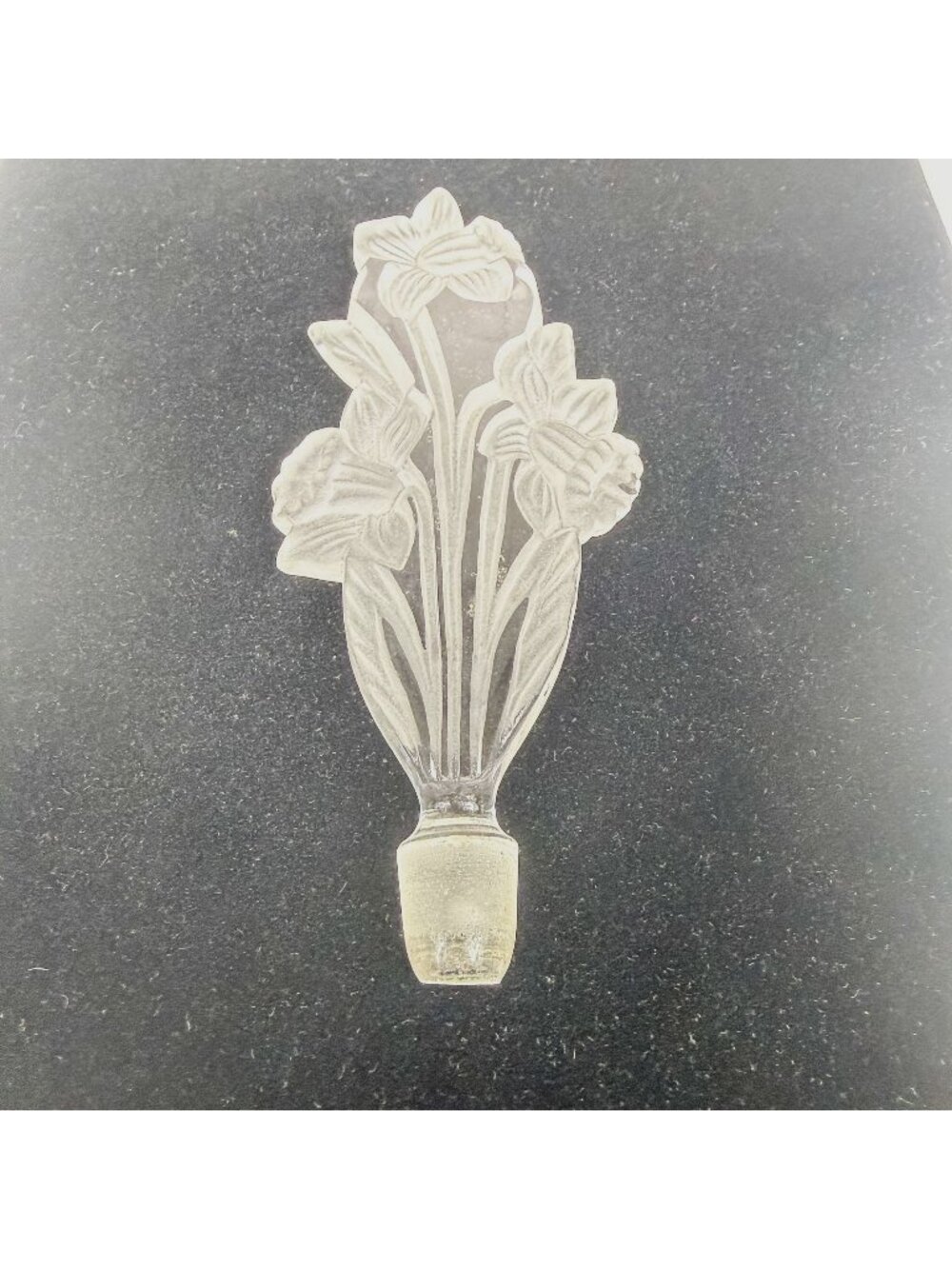 Vintage Czechoslovakia Frosted Daffodils Crystal Perfume Bottle Stopper Glass